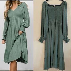 Elegant Green Long Sleeve Dress